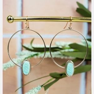 NEW Mint Druzy Oval Goldtone Hoop Earrings
